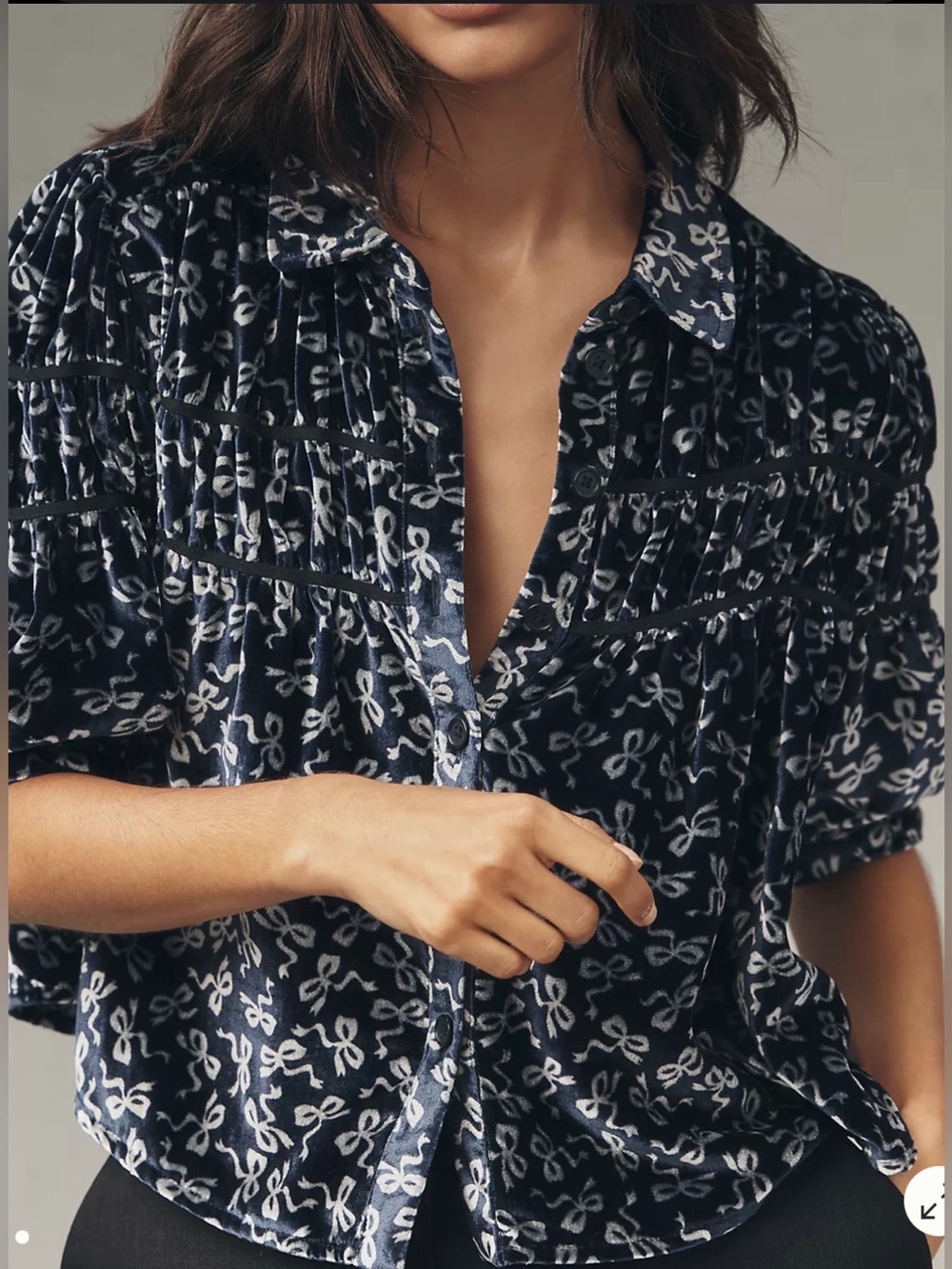 Leandra Velvet Shirred Yoke Blouse by Maeve